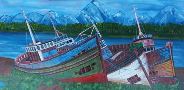 Painting titled "retraite en alaska" by Gilbert Devesa, Original Artwork, Acrylic