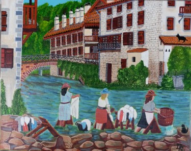 Painting titled "les lavandieres" by Gilbert Devesa, Original Artwork, Acrylic Mounted on Wood Stretcher frame