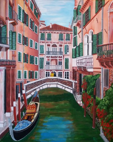 Painting titled "canal a venise" by Gilbert Devesa, Original Artwork, Acrylic Mounted on Wood Stretcher frame