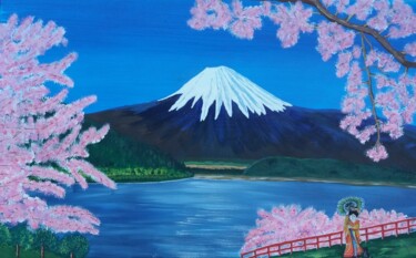 Painting titled "rencontre au Fuji y…" by Gilbert Devesa, Original Artwork, Acrylic