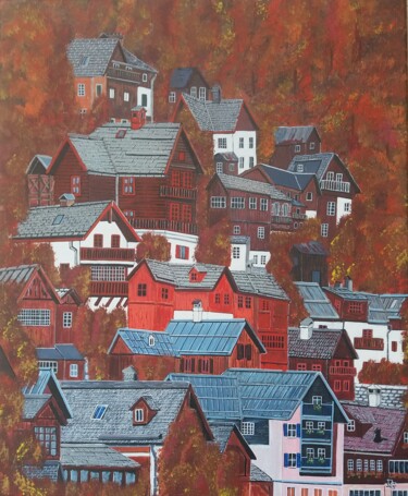 Pintura intitulada "la maison rouge" por Gilbert Devesa, Obras de arte originais, Acrílico