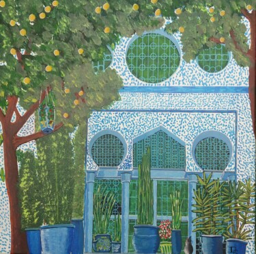 Painting titled "sous les citronniers" by Gilbert Devesa, Original Artwork, Acrylic Mounted on Wood Stretcher frame