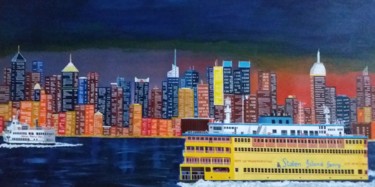 Painting titled "to staten island" by Gilbert Devesa, Original Artwork, Acrylic Mounted on Wood Stretcher frame