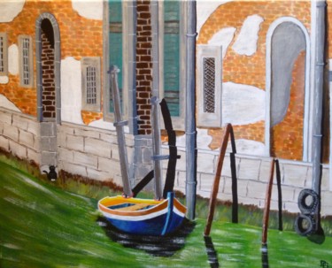 Peinture intitulée "barque au repos" par Gilbert Devesa, Œuvre d'art originale, Acrylique Monté sur Châssis en bois