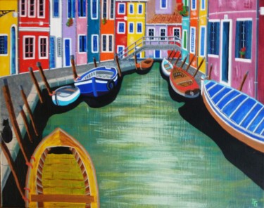 Painting titled "BURANO" by Gilbert Devesa, Original Artwork, Acrylic Mounted on Wood Stretcher frame