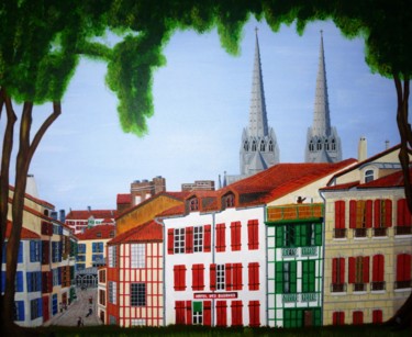 Painting titled "vue sur la ville" by Gilbert Devesa, Original Artwork, Acrylic Mounted on Wood Stretcher frame