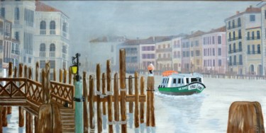 Painting titled "brumes sur le canal" by Gilbert Devesa, Original Artwork, Acrylic Mounted on Wood Stretcher frame