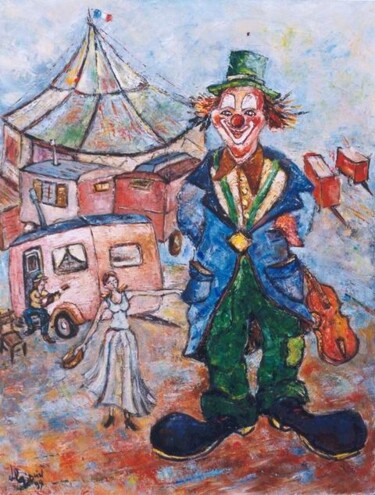 Peinture intitulée "Clown et le châpite…" par Gilbert Liblin, Œuvre d'art originale