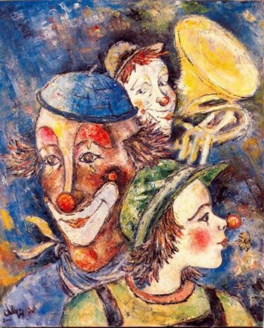 Peinture intitulée "Clowns en piste" par Gilbert Liblin, Œuvre d'art originale
