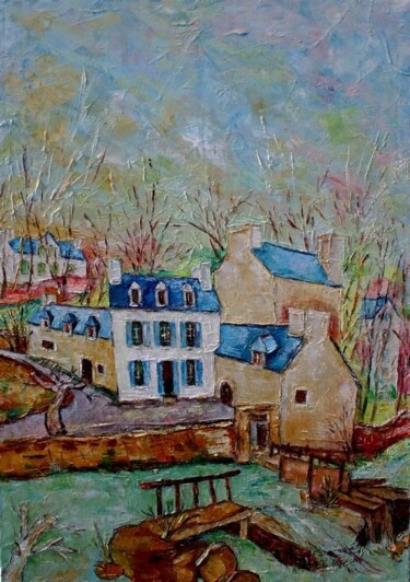 Painting titled "Moulin sur l' AVEN" by Gilbert Liblin, Original Artwork, Oil