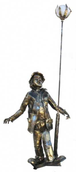 Scultura intitolato "Le clown au lampada…" da Gilbert Liblin, Opera d'arte originale, Metalli