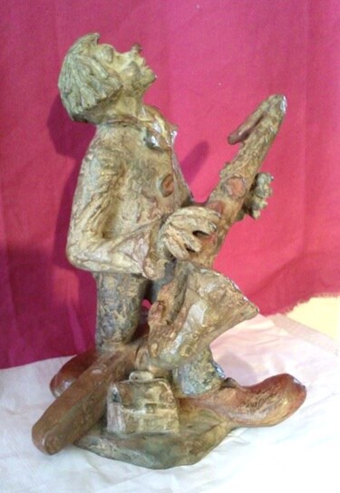 Escultura titulada "Le clown au saxopho…" por Gilbert Liblin, Obra de arte original, Metales