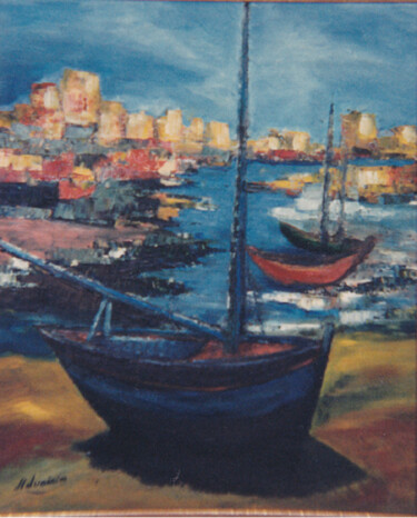 Pintura intitulada "Bateaux" por Gilbert Malvoisin, Obras de arte originais, Óleo