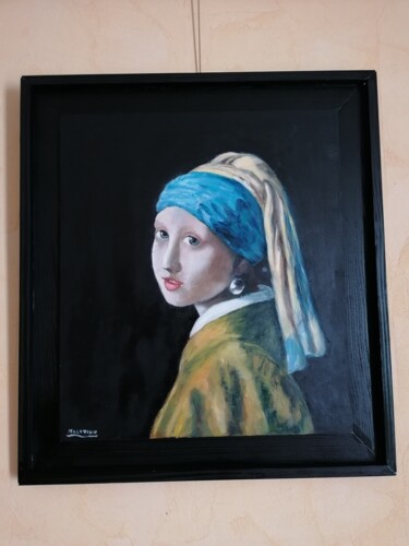 Painting titled "Fille à la Perle" by Gilbert Malvoisin, Original Artwork, Oil Mounted on artwork_cat.