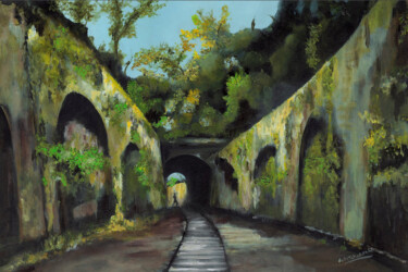 Painting titled "Le Tunnel" by Gilbert Ovtcharenko, Original Artwork, Acrylic Mounted on Wood Stretcher frame