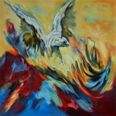 Painting titled "Aguila" by Gilbert Swiggers, Original Artwork, Oil Mounted on Other rigid panel