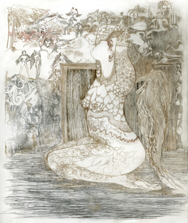Gravures & estampes intitulée "Christine" par Gilberte Girard, Œuvre d'art originale, Monotype
