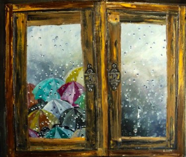 Peinture intitulée "503-pluie-de-parapl…" par Gilbert Goy, Œuvre d'art originale, Huile