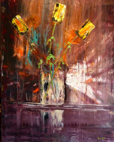 Painting titled "431-tulipes-abstrai…" by Gilbert Goy, Original Artwork, Oil