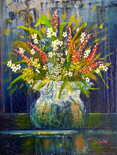 Painting titled "460-un-bouquet-pele…" by Gilbert Goy, Original Artwork, Oil