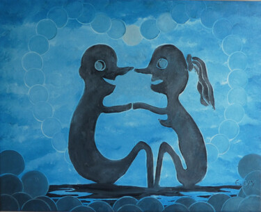 Painting titled "LA RENCONTRE" by Gilbert Goy, Original Artwork, Oil Mounted on Wood Stretcher frame