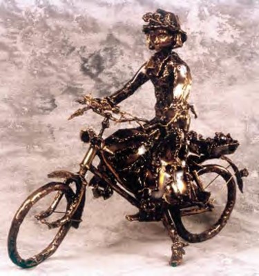 Sculpture intitulée "Gisèle à bicyclette" par Gilbert Liblin, Œuvre d'art originale