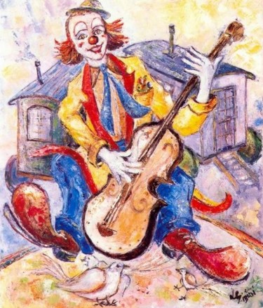 Peinture intitulée "Clown et la colombe" par Gilbert Liblin, Œuvre d'art originale