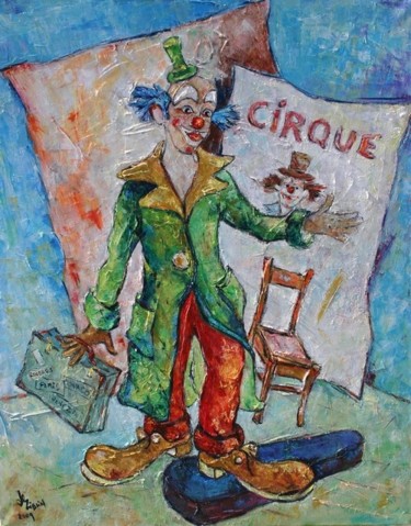 Peinture intitulée "Clown à l' affiche" par Gilbert Liblin, Œuvre d'art originale, Huile