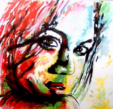 Картина под названием "Rostro de Mujer" - Gilberto Farias, Подлинное произведение искусства, Акрил