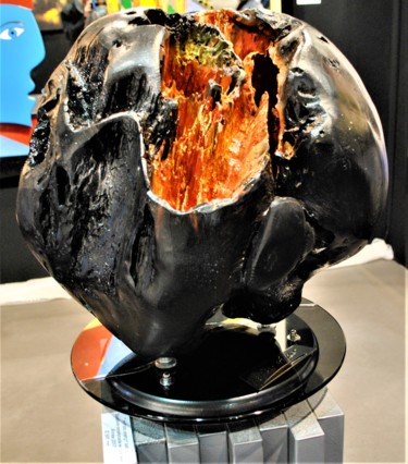 Sculpture titled "mYstic energY ball…" by Gil'Ber Pautler, Original Artwork, Wood