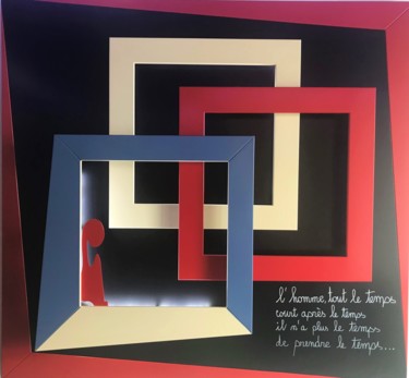 Sculpture titled "" Le p'tit bhO'nOmm…" by Gil'Ber Pautler, Original Artwork, Wood Mounted on Wood Panel