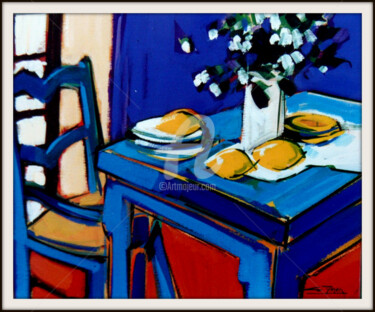 Peinture intitulée "Table et chaise ble…" par Gilbert Tymen, Œuvre d'art originale