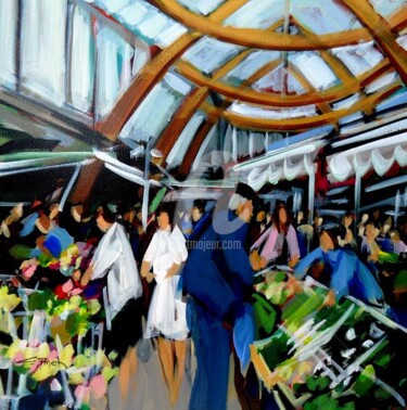 Peinture intitulée "QUIMPER : le marché…" par Gilbert Tymen, Œuvre d'art originale, Acrylique