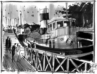 Dessin intitulée "Le St Denys au port…" par Gilbert Tymen, Œuvre d'art originale, Marqueur