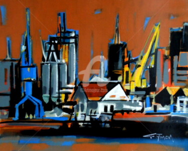 Painting titled "Paysage portuaire" by Gilbert Tymen, Original Artwork, Acrylic