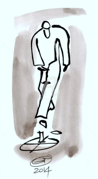 Desenho intitulada "LE JOUEUR DE GALOCHE" por Gilbert Tymen, Obras de arte originais