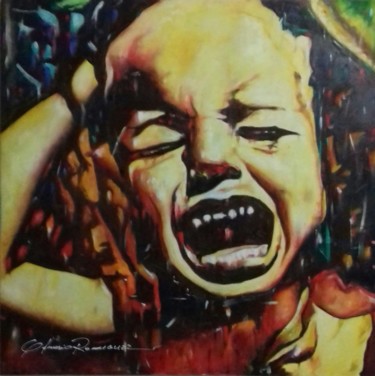 Painting titled "O Grito do Silencio" by Gildasio Rodriguez, Original Artwork, Oil Mounted on Wood Stretcher frame