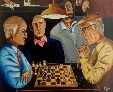 Painting titled "jaque mate en tres…" by Diego Angel Gil Del Reino, Original Artwork, Oil