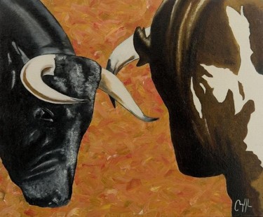 Pittura intitolato "toros" da Diego Angel Gil Del Reino, Opera d'arte originale, Olio