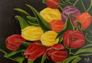 Painting titled "tulipan en ramo" by Diego Angel Gil Del Reino, Original Artwork, Oil