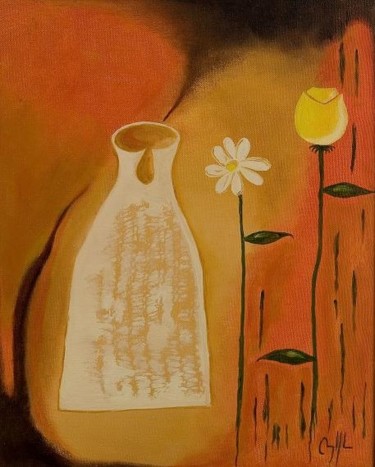 Painting titled "jarron y flores" by Diego Angel Gil Del Reino, Original Artwork
