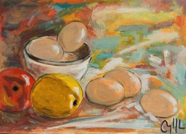 Painting titled "huevos y manzanas" by Diego Angel Gil Del Reino, Original Artwork
