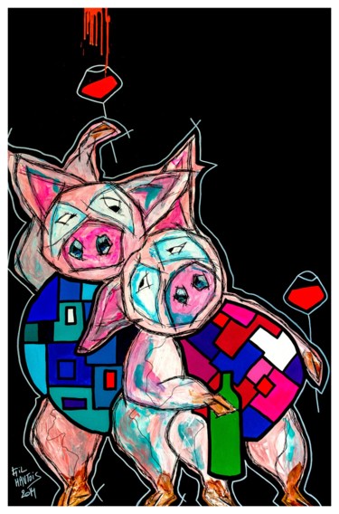 Peinture intitulée "Copain comme cochon" par Gil Hautois, Œuvre d'art originale, Acrylique