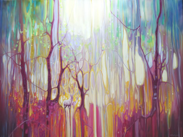 Malerei mit dem Titel "White Deer Realm -…" von Gill Bustamante, Original-Kunstwerk, Öl
