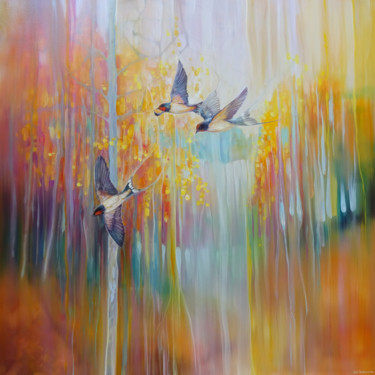 Peinture intitulée "swallow-song-by-gil…" par Gill Bustamante, Œuvre d'art originale, Huile