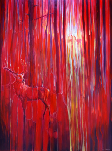 「Red Forest Calls -…」というタイトルの絵画 Gill Bustamanteによって, オリジナルのアートワーク, オイル