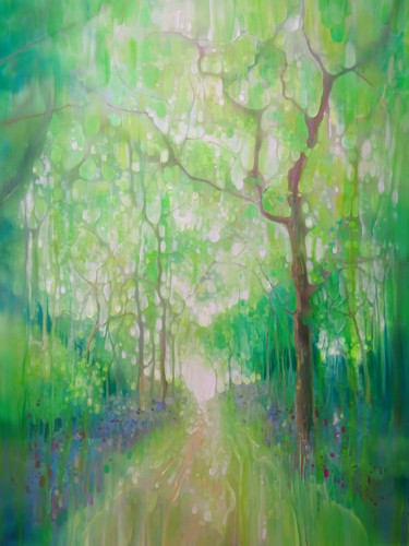 Schilderij getiteld "Green Forest Callin…" door Gill Bustamante, Origineel Kunstwerk, Olie