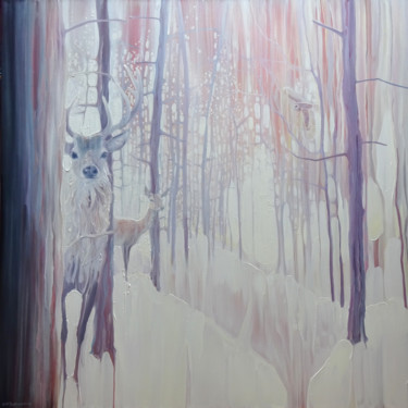绘画 标题为“White Winter Monarc…” 由Gill Bustamante, 原创艺术品, 油