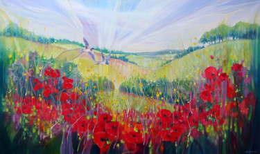 Painting titled "Summer on the Downs" by Gill Bustamante, Original Artwork, Oil