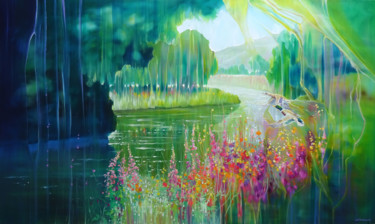 Ζωγραφική με τίτλο "Spellbound River, l…" από Gill Bustamante, Αυθεντικά έργα τέχνης, Λάδι